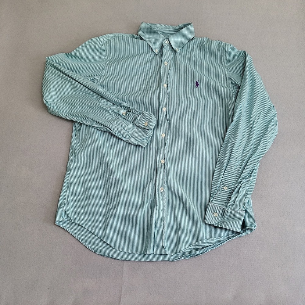 Ralph Lauren Striped Long Sleeve Button Up Shirt Men's Size L 100% Cotton Green